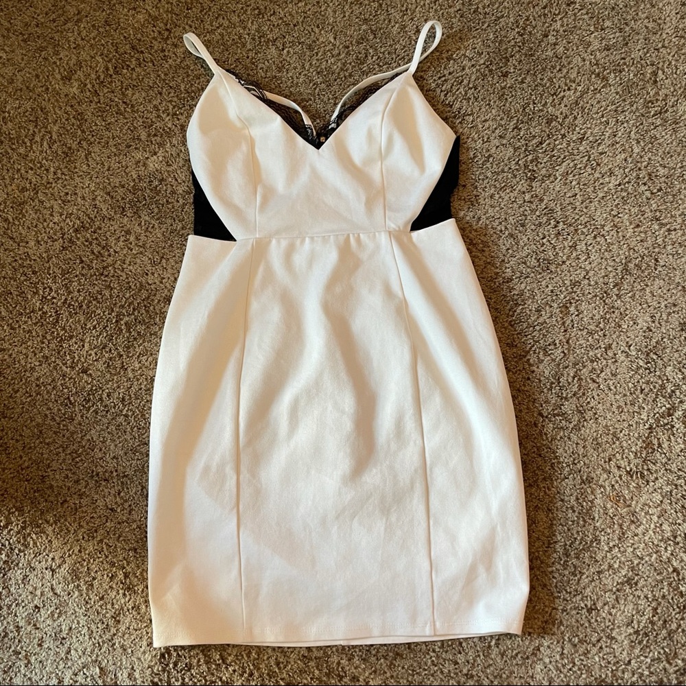 Lulu’s White With Black Lace Perfect Evening Dress